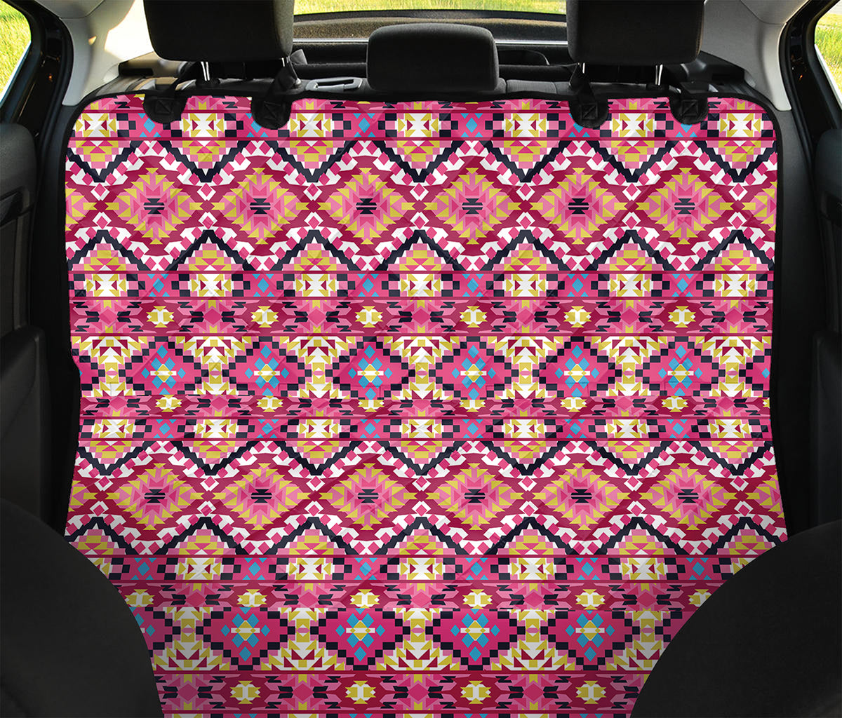 Pink Aztec Geometric Ethnic Pattern Print Pet Car Back Seat Cover