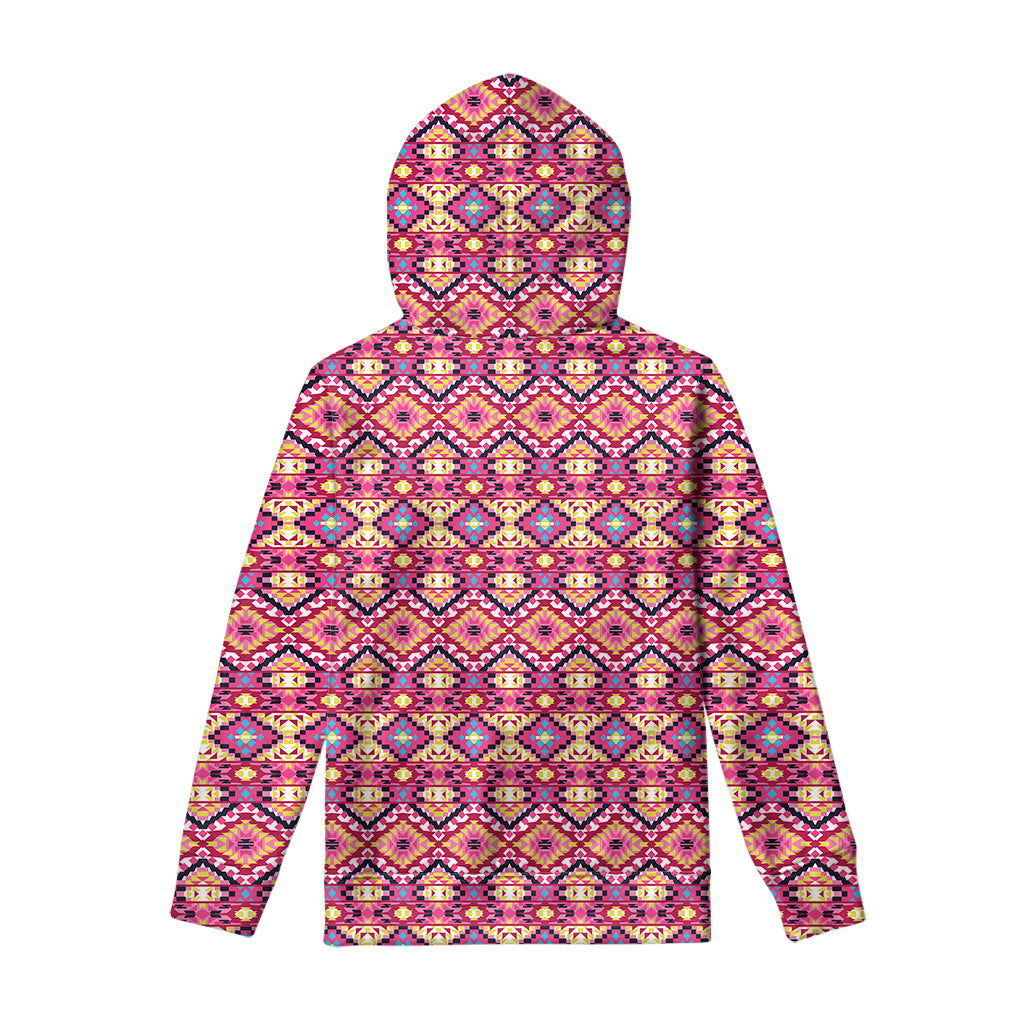 Pink Aztec Geometric Ethnic Pattern Print Pullover Hoodie