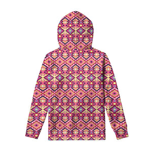 Pink Aztec Geometric Ethnic Pattern Print Pullover Hoodie