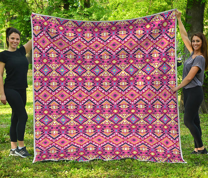 Pink Aztec Geometric Ethnic Pattern Print Quilt