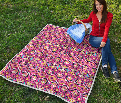 Pink Aztec Geometric Ethnic Pattern Print Quilt