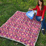 Pink Aztec Geometric Ethnic Pattern Print Quilt