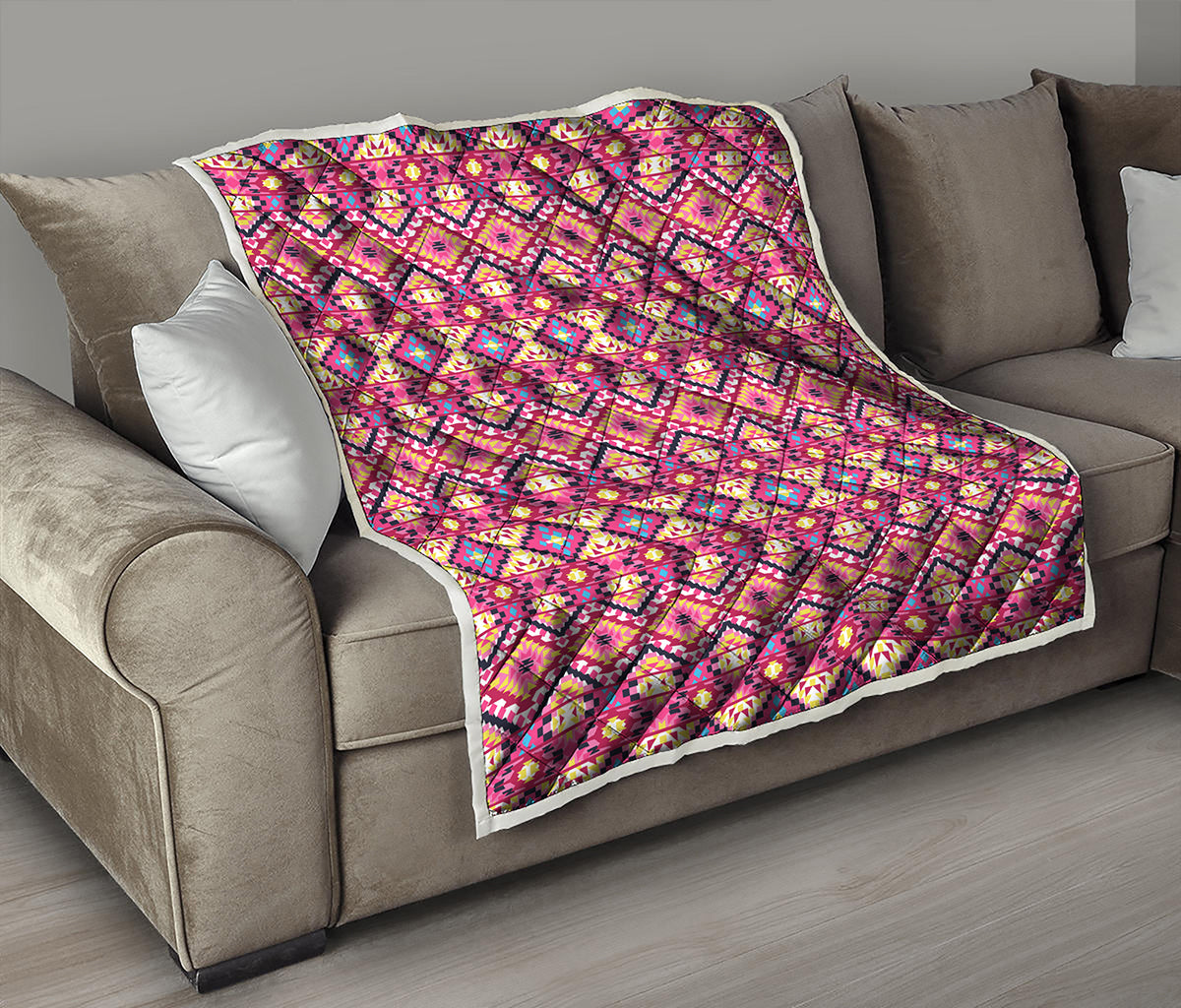 Pink Aztec Geometric Ethnic Pattern Print Quilt
