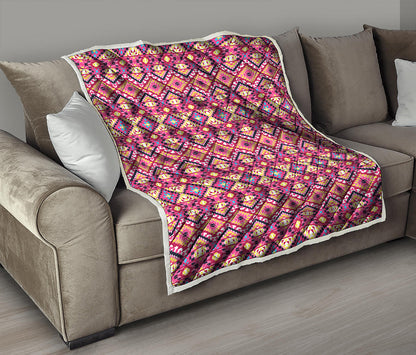 Pink Aztec Geometric Ethnic Pattern Print Quilt