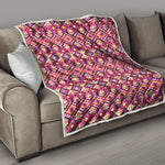 Pink Aztec Geometric Ethnic Pattern Print Quilt