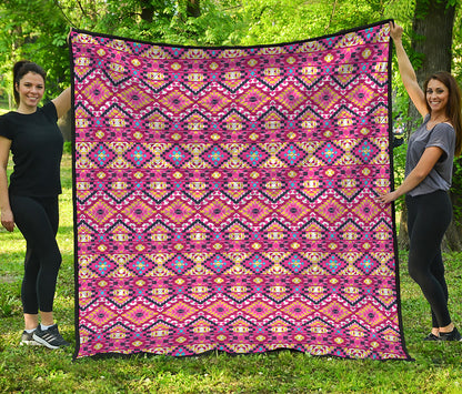 Pink Aztec Geometric Ethnic Pattern Print Quilt