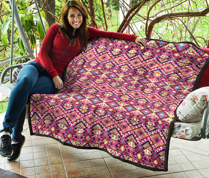 Pink Aztec Geometric Ethnic Pattern Print Quilt