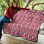 Pink Aztec Geometric Ethnic Pattern Print Quilt