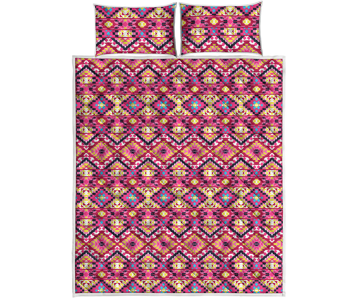 Pink Aztec Geometric Ethnic Pattern Print Quilt Bed Set