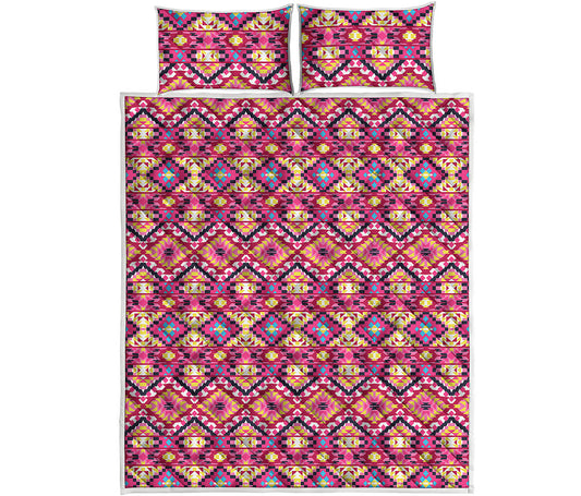 Pink Aztec Geometric Ethnic Pattern Print Quilt Bed Set