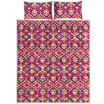 Pink Aztec Geometric Ethnic Pattern Print Quilt Bed Set