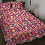 Pink Aztec Geometric Ethnic Pattern Print Quilt Bed Set