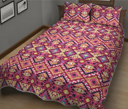 Pink Aztec Geometric Ethnic Pattern Print Quilt Bed Set