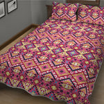 Pink Aztec Geometric Ethnic Pattern Print Quilt Bed Set