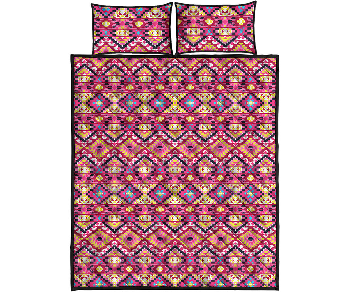 Pink Aztec Geometric Ethnic Pattern Print Quilt Bed Set