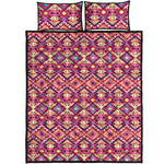 Pink Aztec Geometric Ethnic Pattern Print Quilt Bed Set