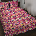Pink Aztec Geometric Ethnic Pattern Print Quilt Bed Set
