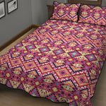 Pink Aztec Geometric Ethnic Pattern Print Quilt Bed Set