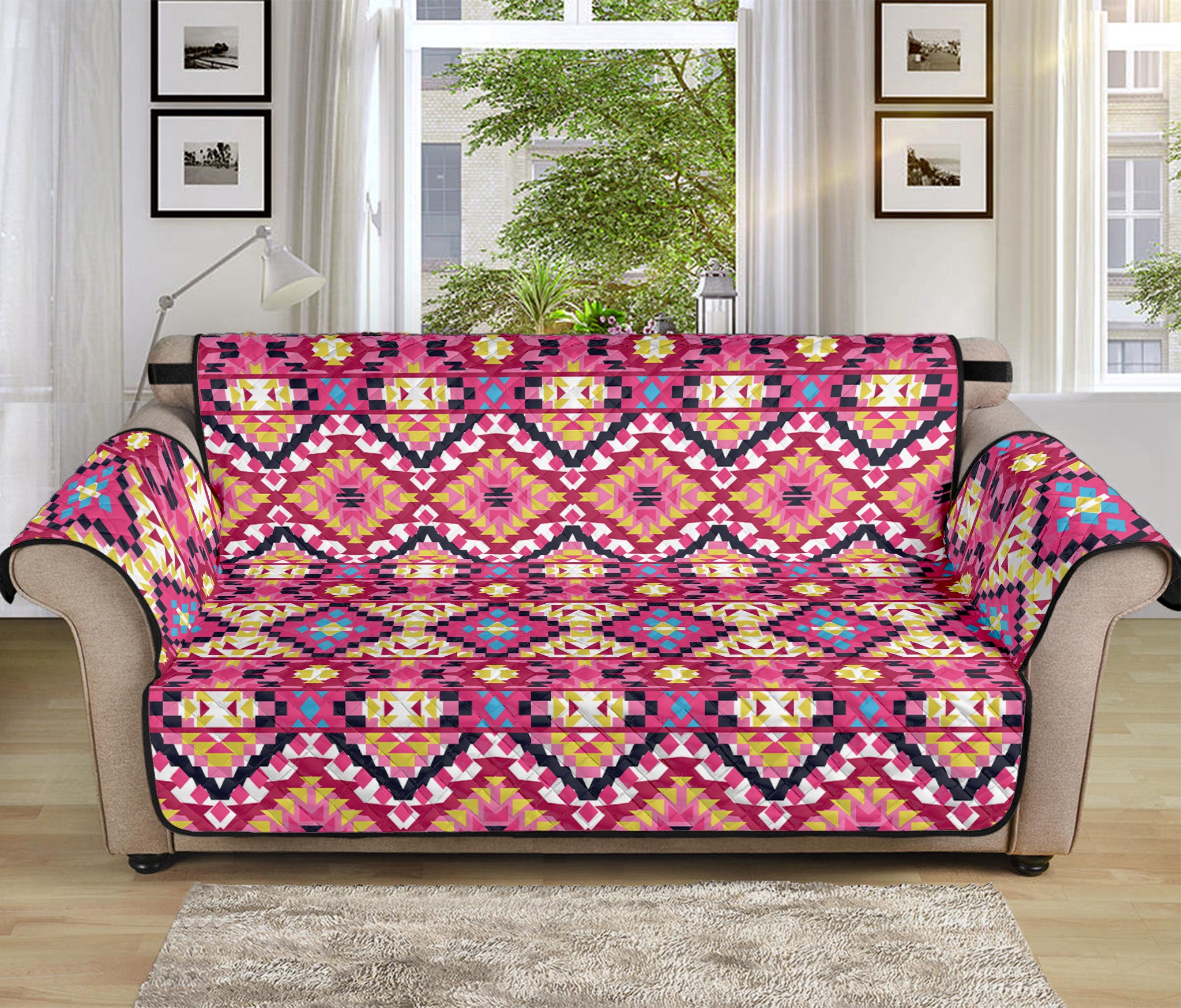 Pink Aztec Geometric Ethnic Pattern Print Sofa Protector