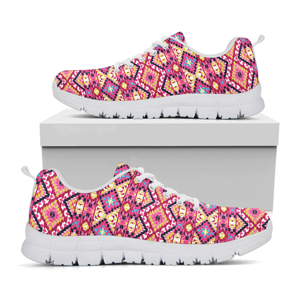Pink Aztec Geometric Ethnic Pattern Print White Sneakers