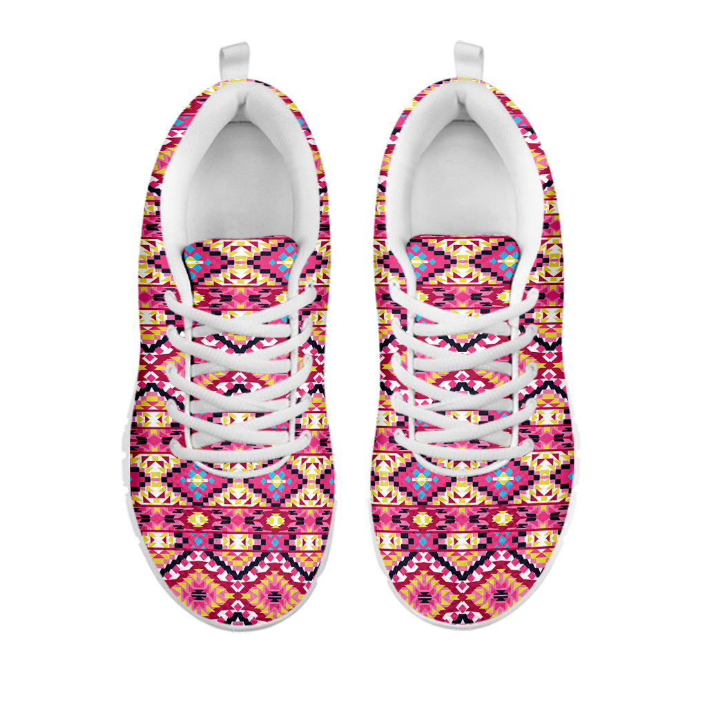 Pink Aztec Geometric Ethnic Pattern Print White Sneakers