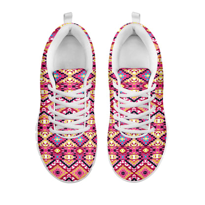 Pink Aztec Geometric Ethnic Pattern Print White Sneakers