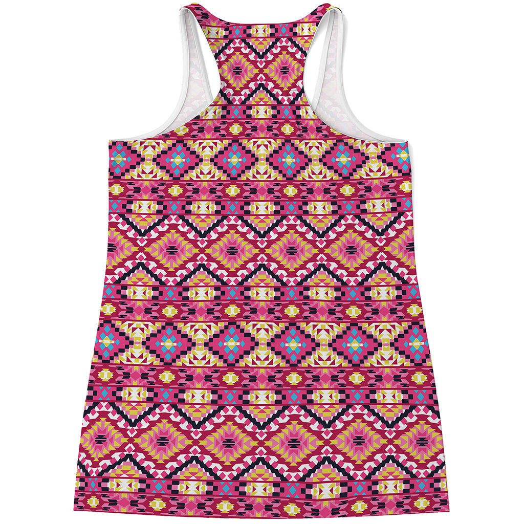 Pink Aztec Geometric Ethnic Pattern Print Women's Racerback Tank Top