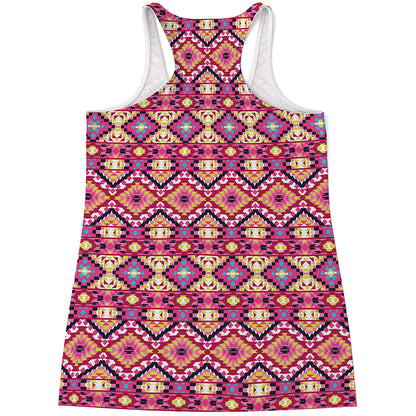 Pink Aztec Geometric Ethnic Pattern Print Women's Racerback Tank Top