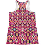 Pink Aztec Geometric Ethnic Pattern Print Women's Racerback Tank Top