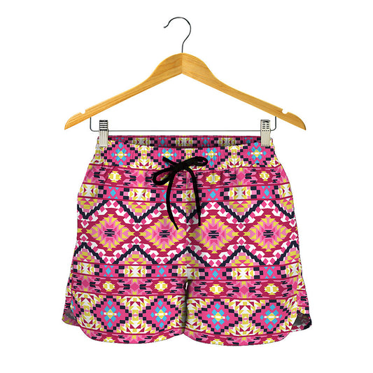 Pink Aztec Geometric Ethnic Pattern Print Women's Shorts