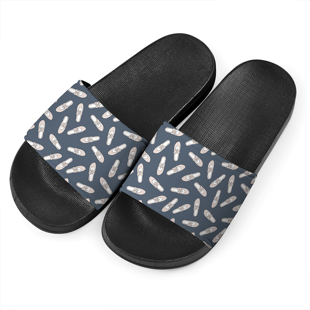 Pink Ballet Shoes Pattern Print Black Slide Sandals