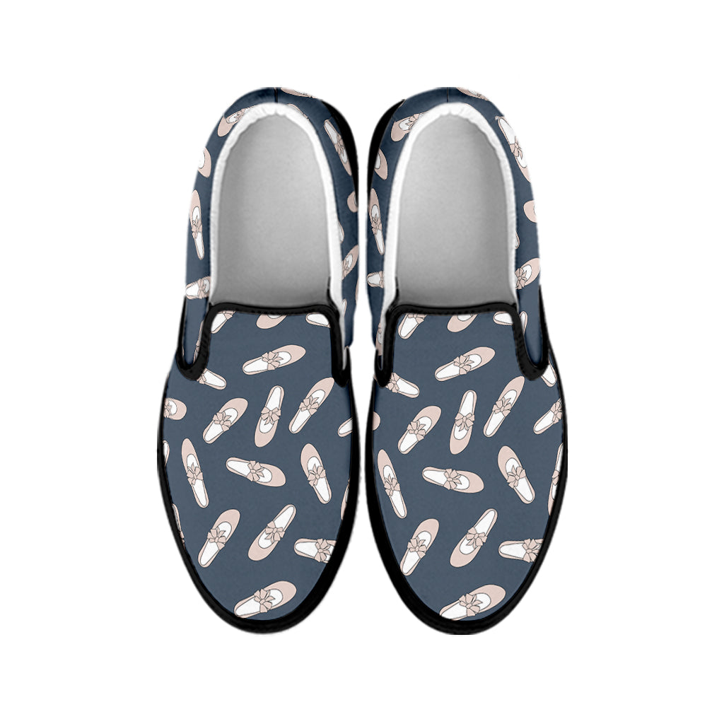 Pink Ballet Shoes Pattern Print Black Slip On Shoes
