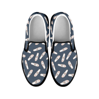 Pink Ballet Shoes Pattern Print Black Slip On Shoes