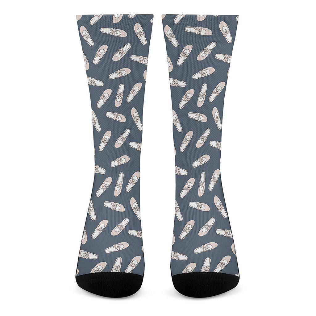 Pink Ballet Shoes Pattern Print Crew Socks