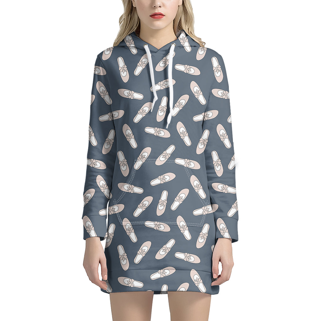 Pink Ballet Shoes Pattern Print Hoodie Dress