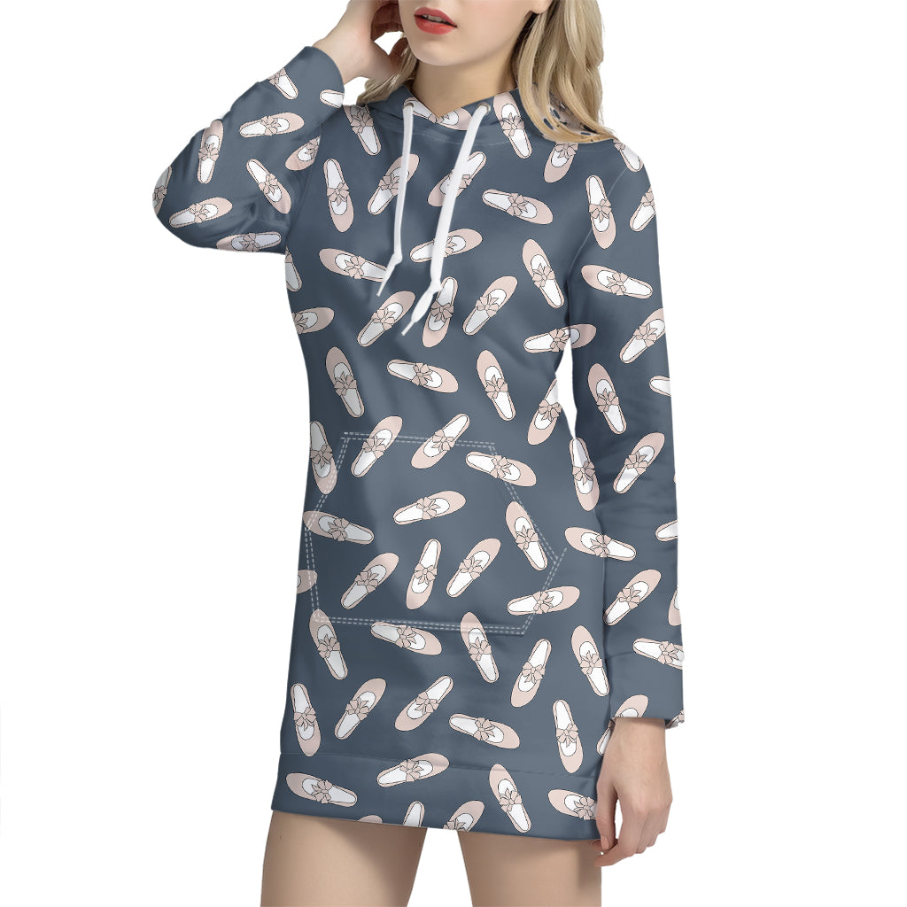 Pink Ballet Shoes Pattern Print Hoodie Dress