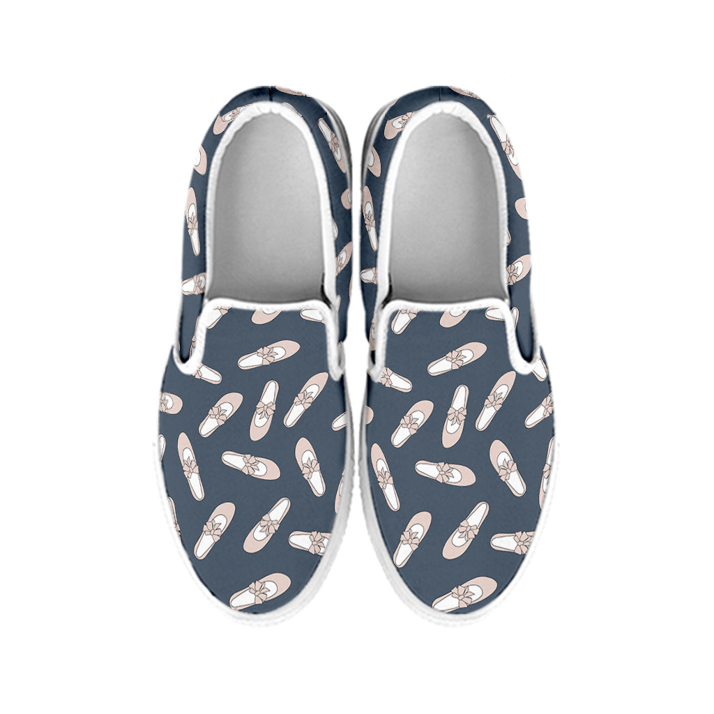 Pink Ballet Shoes Pattern Print White Slip On Shoes