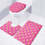 Pink Banana Pattern Print 3 Piece Bath Mat Set