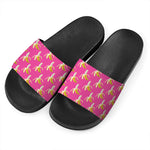 Pink Banana Pattern Print Black Slide Sandals