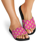 Pink Banana Pattern Print Black Slide Sandals