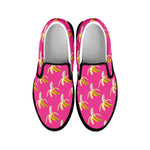 Pink Banana Pattern Print Black Slip On Shoes