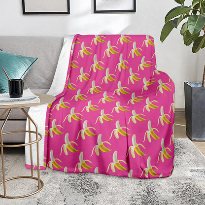 Pink Banana Pattern Print Blanket