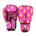 Pink Banana Pattern Print Boxing Gloves