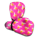 Pink Banana Pattern Print Boxing Gloves