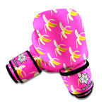Pink Banana Pattern Print Boxing Gloves