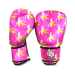 Pink Banana Pattern Print Boxing Gloves