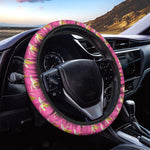 Pink Banana Pattern Print Car Steering Wheel Cover
