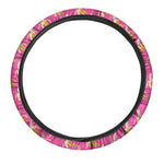Pink Banana Pattern Print Car Steering Wheel Cover