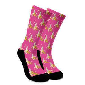 Pink Banana Pattern Print Crew Socks