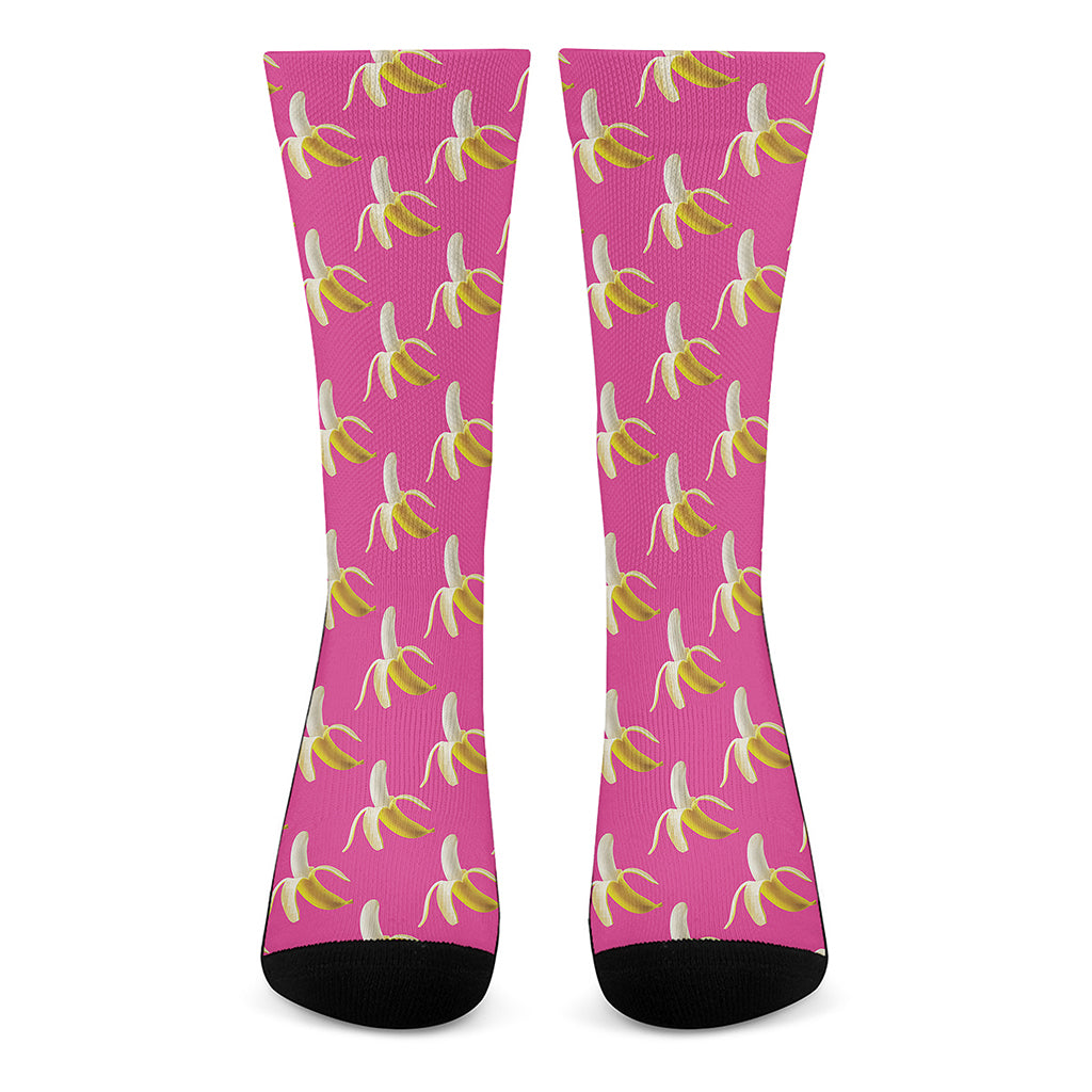 Pink Banana Pattern Print Crew Socks